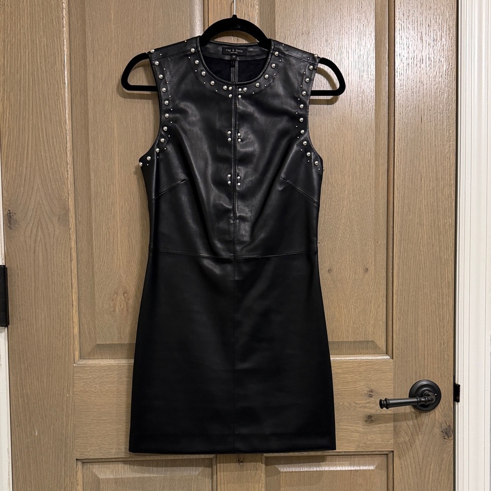 Rag & Bone Black Vegan Leather Mini Dress with Stud Details Size 00/XS